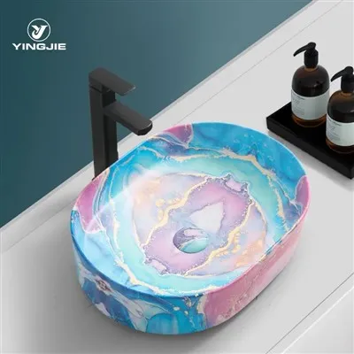 Lavabo da appoggio in ceramica in marmura rosa